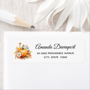 Orange Pumpkins and Flowers Autumn Address Label