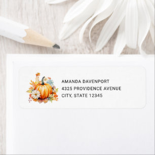Orange Pumpkins and Flowers Autumn Address Label