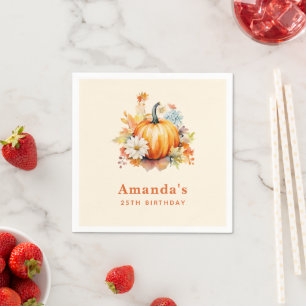 Orange Pumpkins and Flowers Autumn Birthday Napkins