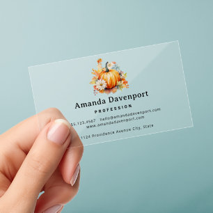 Orange Pumpkins and Flowers Autumn Clear Business Cards
