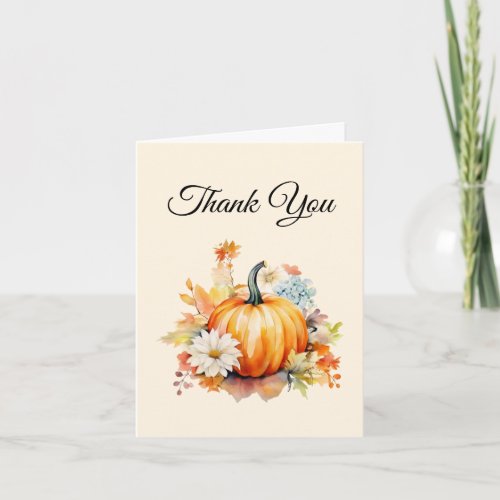Orange Pumpkins and Flowers Autumn Thank You Card