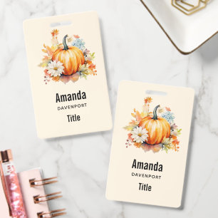 Orange Pumpkins and Flowers Autumn Thanksgiving Badge