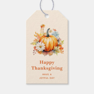 Orange Pumpkins and Flowers Autumn Thanksgiving Gift Tags