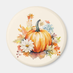 Orange Pumpkins and Flowers Autumn Thanksgiving Magnet