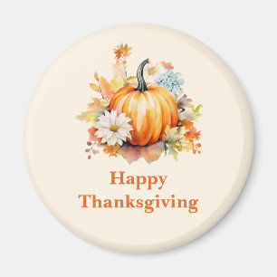 Orange Pumpkins and Flowers Autumn Thanksgiving Magnet