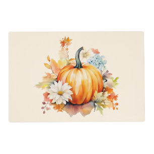 Orange Pumpkins and Flowers Autumn Thanksgiving Placemat