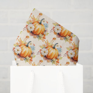 Orange Pumpkins and Flowers Autumn Tissue Paper