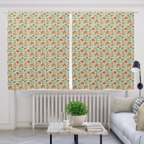 Orange Pumpkins and Green Gingham Blackout Curtains