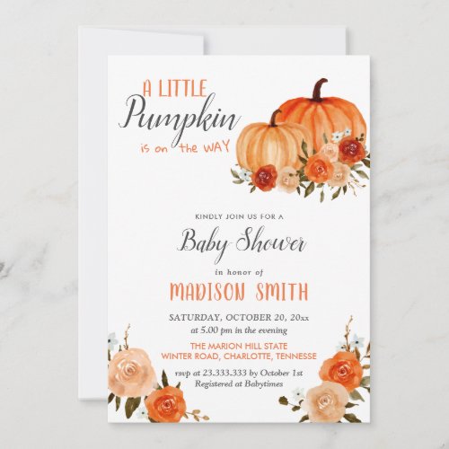Orange Pumpkins Autumn  Baby Shower Invitation