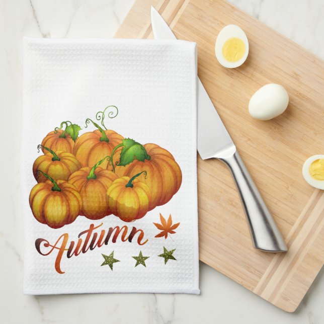 Orange Pumpkins Autumn Kitchen Towel (Quarter Fold)