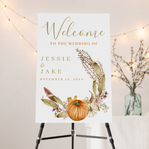 Orange pumpkins autumn wedding welcome sign