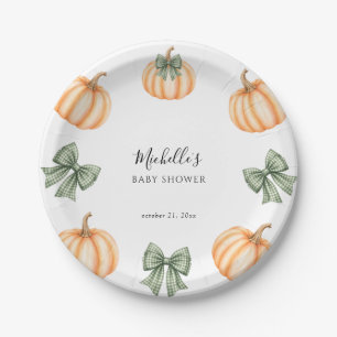 Orange Pumpkins Bow Gender Neutral Baby Shower Paper Plates