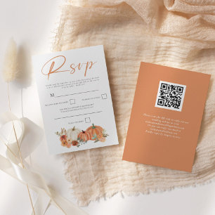 Orange Pumpkins Fall Florals Script QR Code RSVP Card