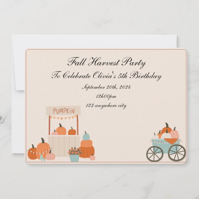 Orange pumpkins fall harvest birthday invitation (Front)