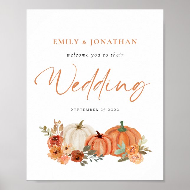 Orange Pumpkins Florals Fall Welcome to Wedding Poster (Front)