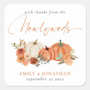 Orange Pumpkins Florals Thanks from Newlyweds  Square Sticker