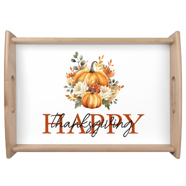 Orange Pumpkins & Flowers Fall Thanksgiving Serving Tray (Front)