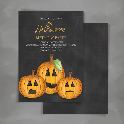 Orange Pumpkins Halloween Birthday Party  Invitation