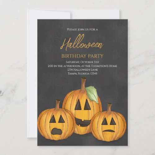 Orange Pumpkins Halloween Birthday Party Invitation