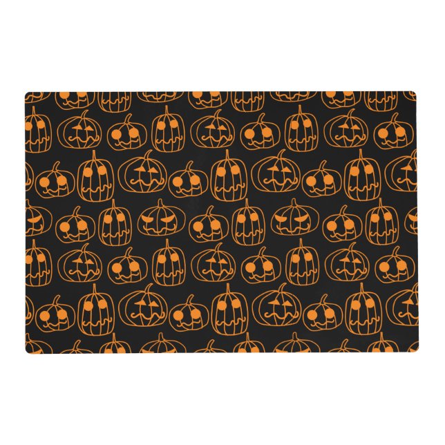 Orange Pumpkins Halloween Pattern Placemat (Front)