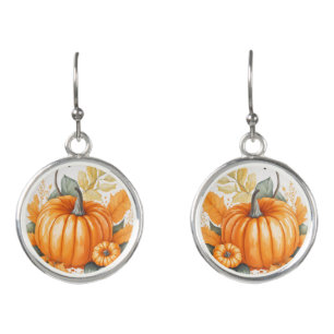 Orange Pumpkins Painting Halloween Earrings