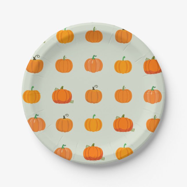 Orange Pumpkins Pattern Paper Plates (Front)