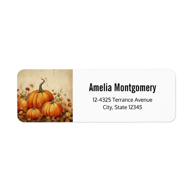Orange Pumpkins Rustic Autumn Address Label (Front)