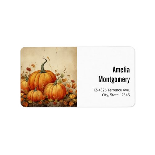  Orange Pumpkins Rustic Autumn Address Label