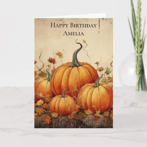  Orange Pumpkins Rustic Autumn Birthday Card