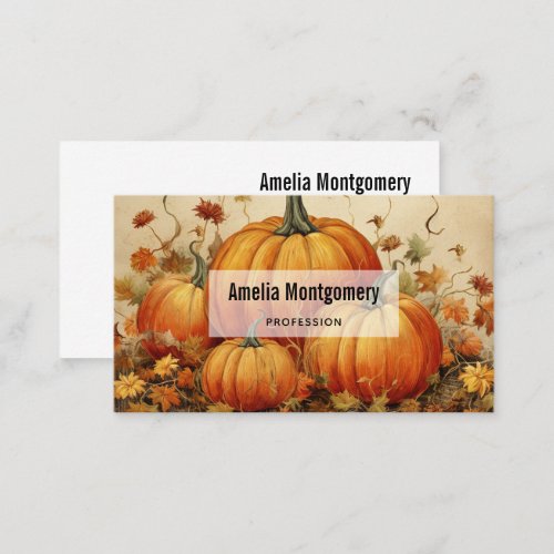 Orange Pumpkins Rustic Autumn Business Card