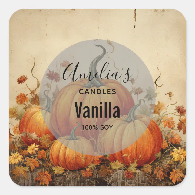 Orange Pumpkins Rustic Autumn Candle Business Square Sticker Zazzle