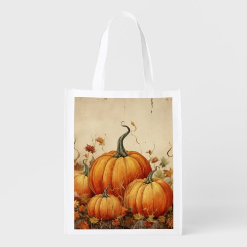 Orange Pumpkins Rustic Autumn Grocery Bag