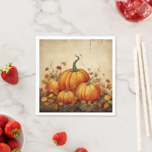 Orange Pumpkins Rustic Autumn Napkins