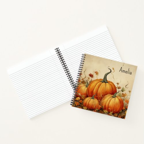 Orange Pumpkins Rustic Autumn Notebook