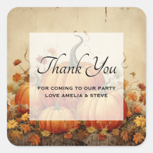 Orange Pumpkins Rustic Autumn Party Thank You Square Sticker
