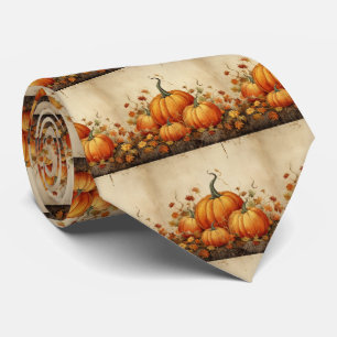 Orange Pumpkins Rustic Autumn Pattern Neck Tie