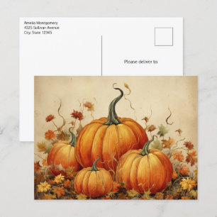 Orange Pumpkins Rustic Autumn Postcard