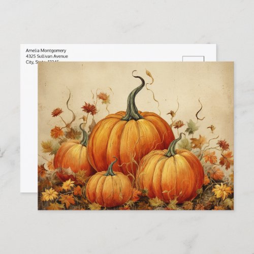 Orange Pumpkins Rustic Autumn Postcard