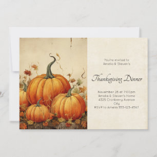 Orange Pumpkins Rustic Autumn Scene Thanksgiving Invitation