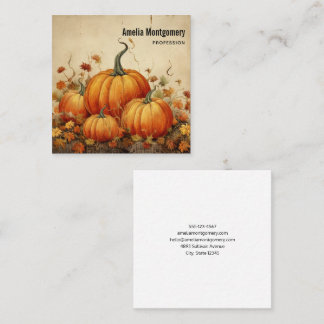 Orange Pumpkins Rustic Autumn Square Business Card