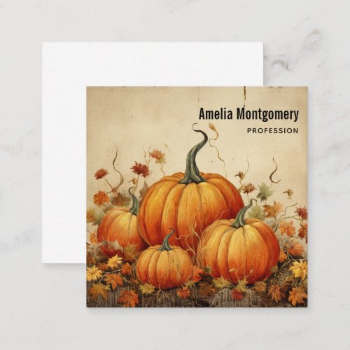 Orange Pumpkins Rustic Autumn Square Business Card