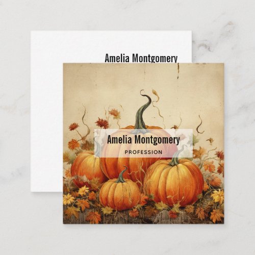 Orange Pumpkins Rustic Autumn Square Business Card