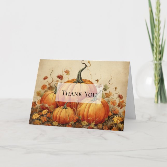 Orange Pumpkins Rustic Autumn Thank You Card (Front)