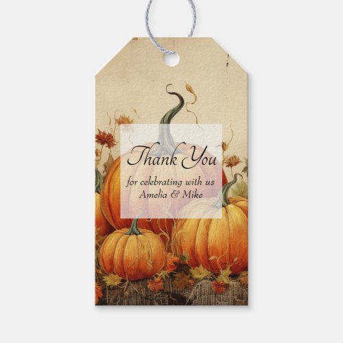 Orange Pumpkins Rustic Autumn Thank You Gift Tags