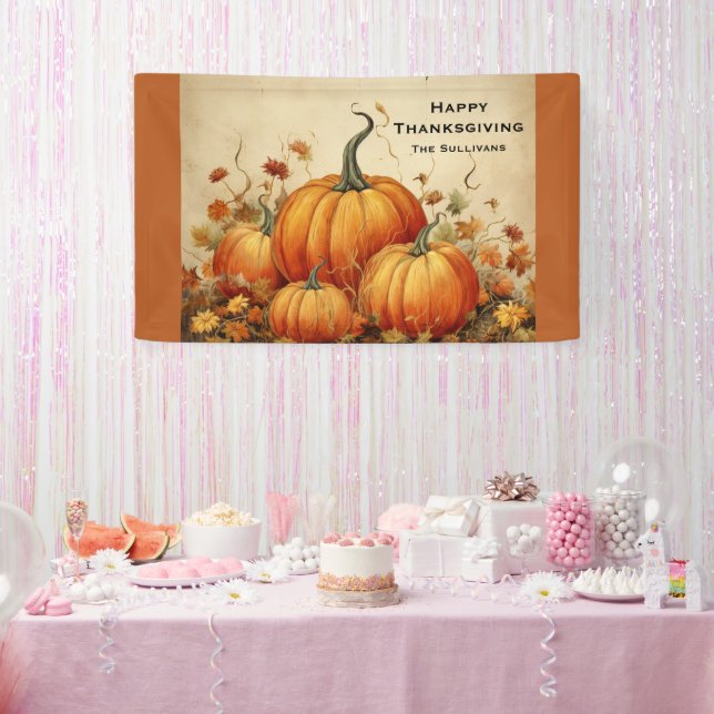 Orange Pumpkins Rustic Autumn Thanksgiving Banner (Party)