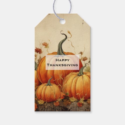 Orange Pumpkins Rustic Autumn Thanksgiving Gift Tags