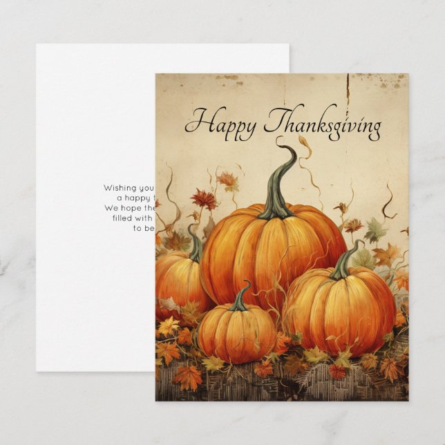 Orange Pumpkins Rustic Autumn Thanksgiving Holiday Card (Front/Back)