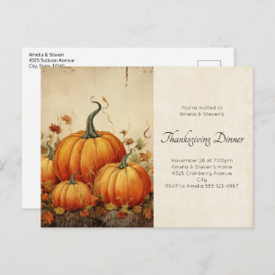 Orange Pumpkins Rustic Autumn Thanksgiving Invitation Postcard