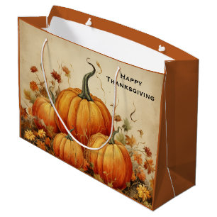Orange Pumpkins Rustic Autumn Thanksgiving Large Gift Bag