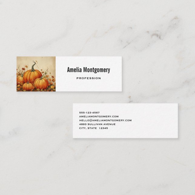 Orange Pumpkins Rustic Autumn Thanksgiving Mini Business Card (Front/Back)